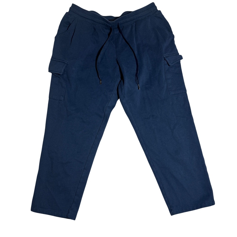 Andrew Marc New York Mens Navy Blue Fleece Lined Cargo Sweatpants‎ Large Joggers